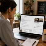small business owner analysing business statistics online.