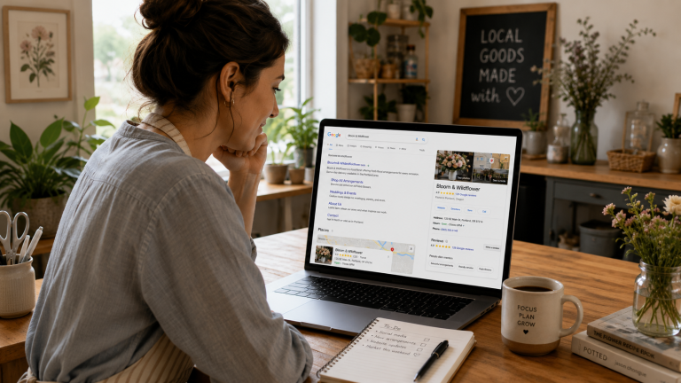small business owner analysing business statistics online.